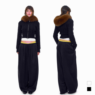 info 针织拉链开衫 Slavic 东欧老钱超大狐狸毛领短款 冬 Girl