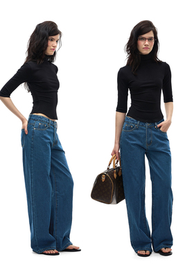 no info超模裤 中古蓝复古美式低腰直筒辣妹修身牛仔裤春夏新款女