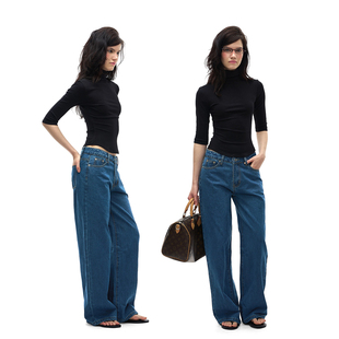 no info超模裤 中古蓝复古美式低腰直筒辣妹修身牛仔裤春夏新款女