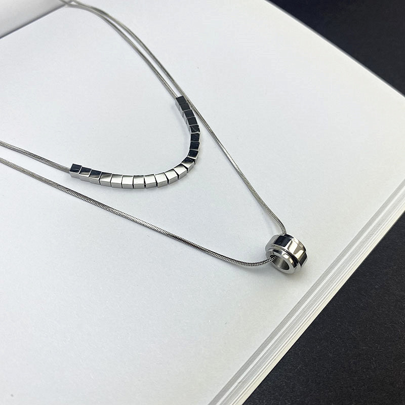 钛钢女方块双层不掉色项链