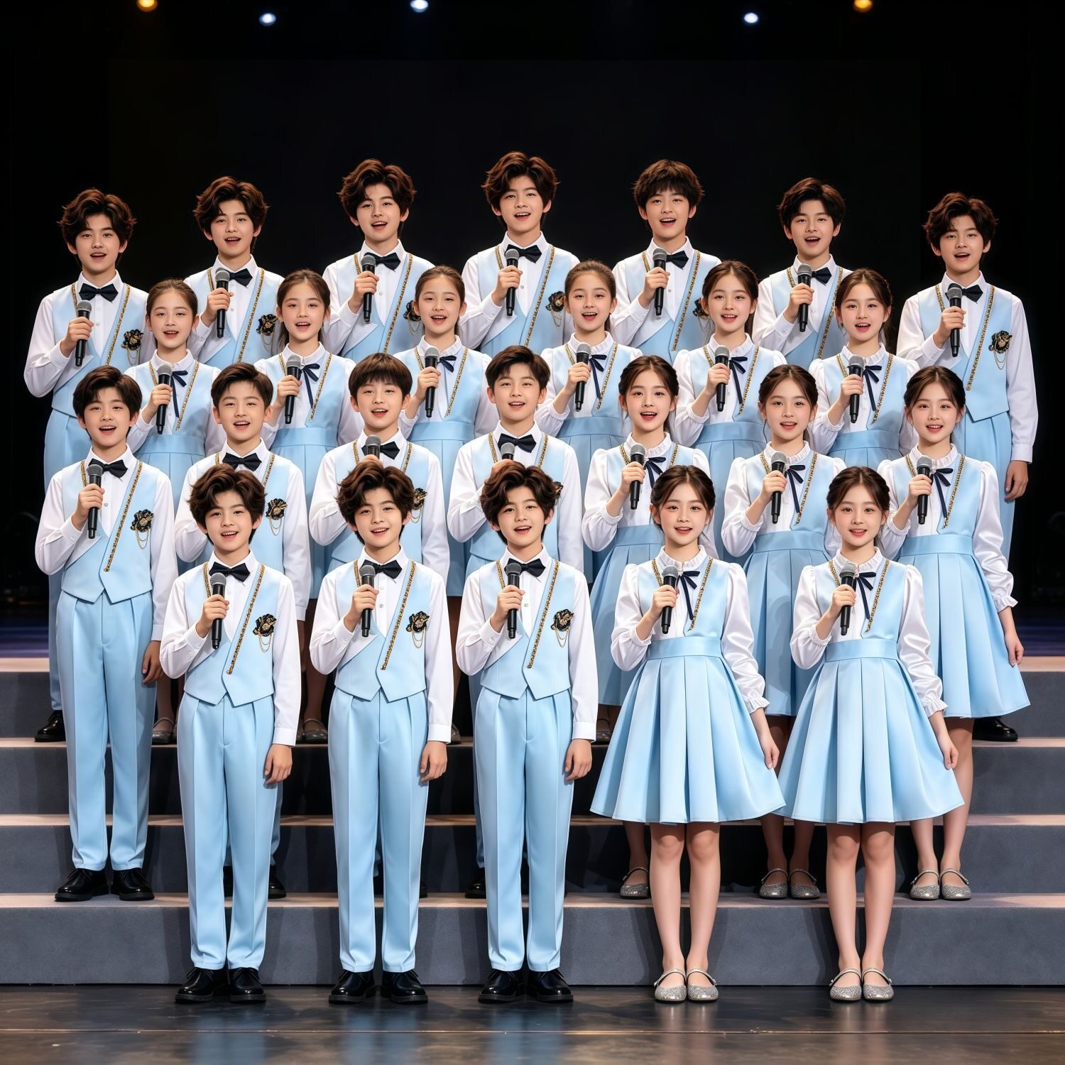 十一儿童合唱服男女童中小学初中生朗诵演出服蓝色支持人礼服套装