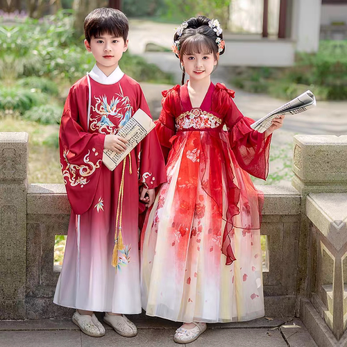 汉服男童女童2025年新款古风超仙襦裙唐装儿童古装国学服演出服