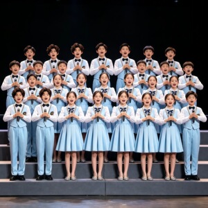 十一儿童合唱服男女童中小学初中生朗诵演出服蓝色支持人礼服套装