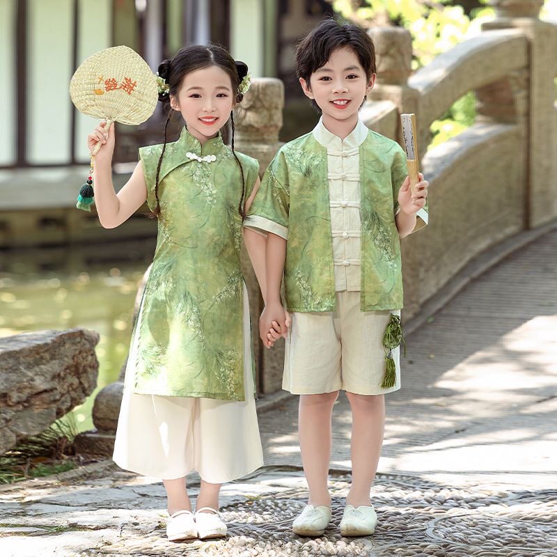 六一儿童汉服演出服夏季男童唐装女童旗袍新中式中国风幼儿园服装