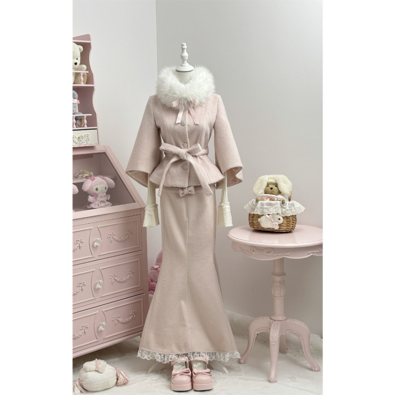 LosaAlida冬季甜美千金风针织上衣+毛呢蝴蝶结外套+鱼尾裙三件套,女装/女士精品,时尚套装,淘宝优惠券,粉丝福利购,淘宝优惠卷