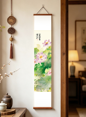 夜笛 原创荷花装饰画治愈系客厅沙发背景墙艺术挂画民宿卧室壁画
