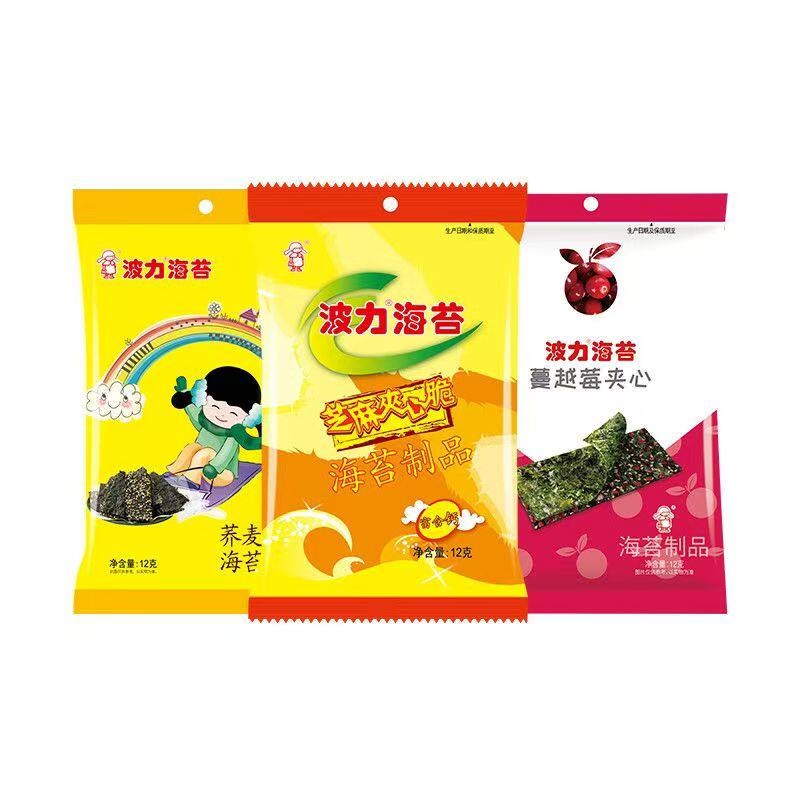 海苔脆蔓越莓芝麻夹心海苔零食香脆调味波力海苔12g袋装
