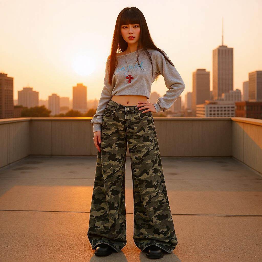 美式高街工装阔腿迷彩牛仔裤女2025秋冬复古高腰宽松显瘦直筒裤子,女装/女士精品,牛仔裤,淘宝优惠券,粉丝福利购,淘宝优惠卷