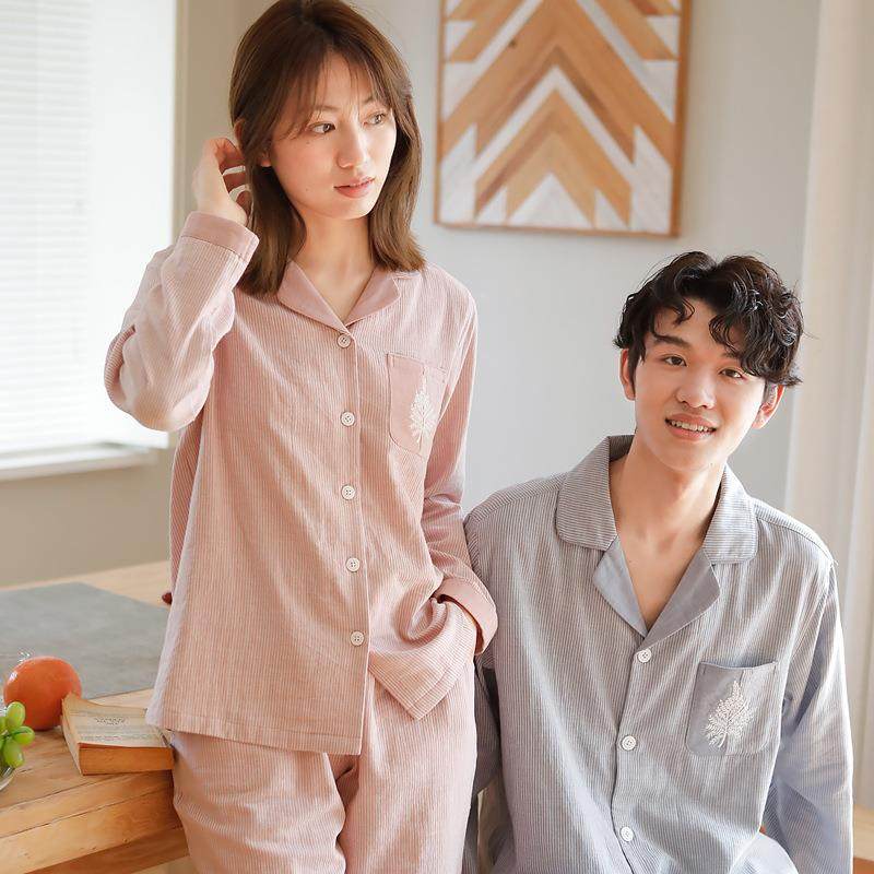 情侣睡衣2025新款情侣无印风简约条纹纯棉双层纱布长袖家居服套装,女士内衣/男士内衣/家居服,睡袍/浴袍,淘宝优惠券,粉丝福利购,淘宝优惠卷