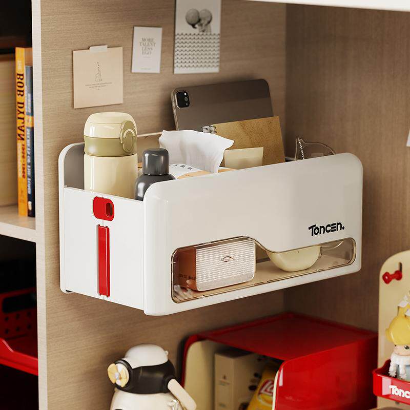 可折叠桌面收纳盒文具杂物收纳筐床边挂篮免打孔壁挂式墙面置物架