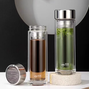 匡迪双层保温玻璃杯男款大容量喝水车载便携办公泡茶茶水杯子礼盒
