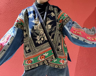 民族风手工老蜡染割绒外套