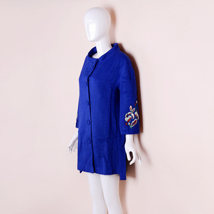(捡漏M)金帛锦2026春季蓝色中长外套刺绣大衣民族风改良尾货撤柜