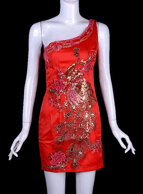 （捡漏SLXL）华艺嘉年2025夏季旗袍单肩短晚礼凤凰大红新娘装敬酒