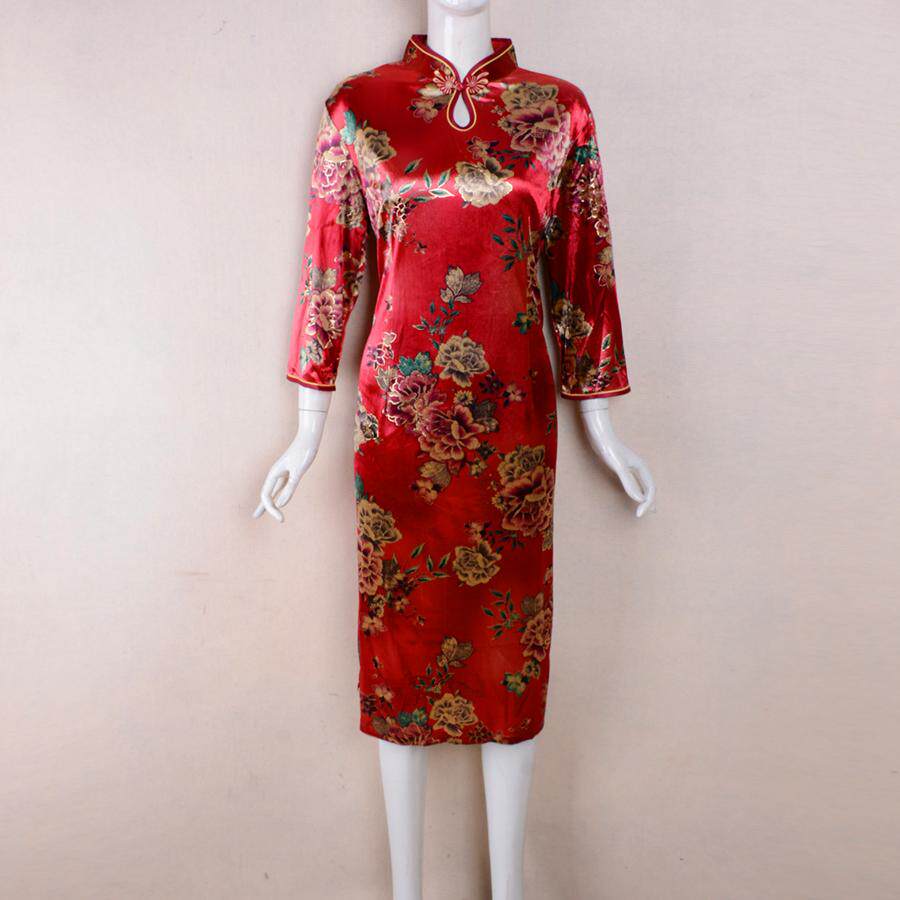 （捡漏3xl4xl）女装2025女装春夏季新款长袖金丝绒旗袍民族风尾货