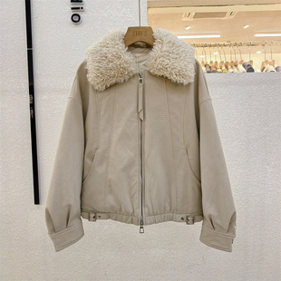 欧货高端PU皮羽绒服短款女2026冬时尚韩版宽松羊羔毛翻领保暖外套