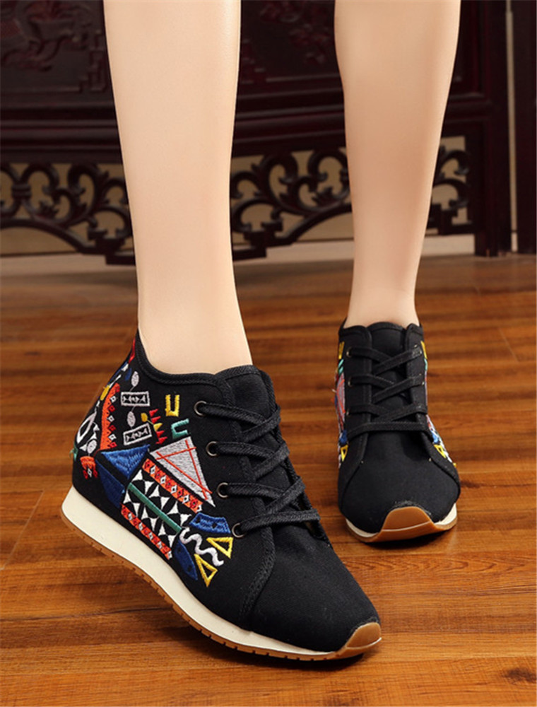 民族风仙女坡跟新款运动版绣花鞋