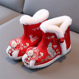 女童绣花鞋儿童汉服鞋可爱款民族风儿童雪地靴中国风儿童古装棉鞋