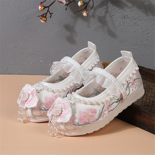 汉服鞋子女童秋款古风鞋老北京布鞋宝宝软底古装鞋表演儿童绣花鞋