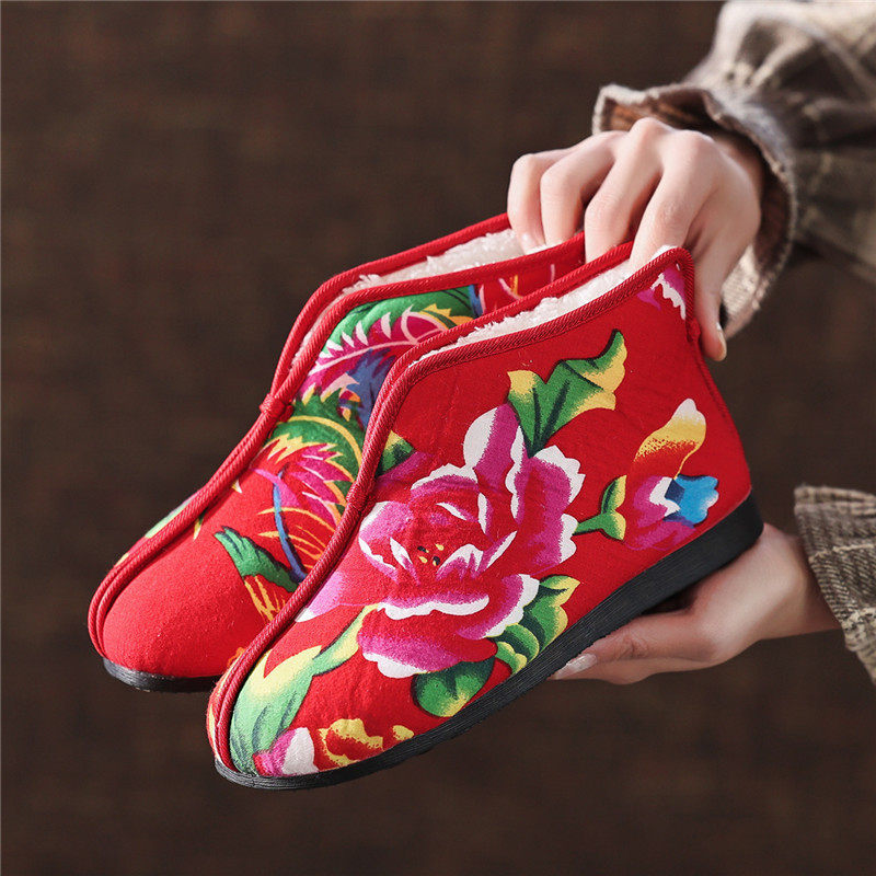 东北花棉鞋 秋冬款加绒加厚保暖鞋 中老人棉鞋防滑软底手工花布鞋,女鞋,绣花鞋,淘宝优惠券,粉丝福利购,淘宝优惠卷