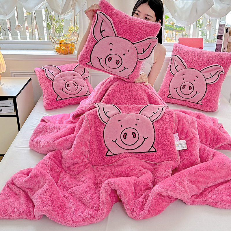 汽车抱枕被子两用办公室卡通猪