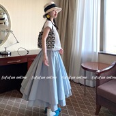 fufufun「夏日信笺」雾霾蓝&茉莉白 两色重工双层大裙摆半身裙