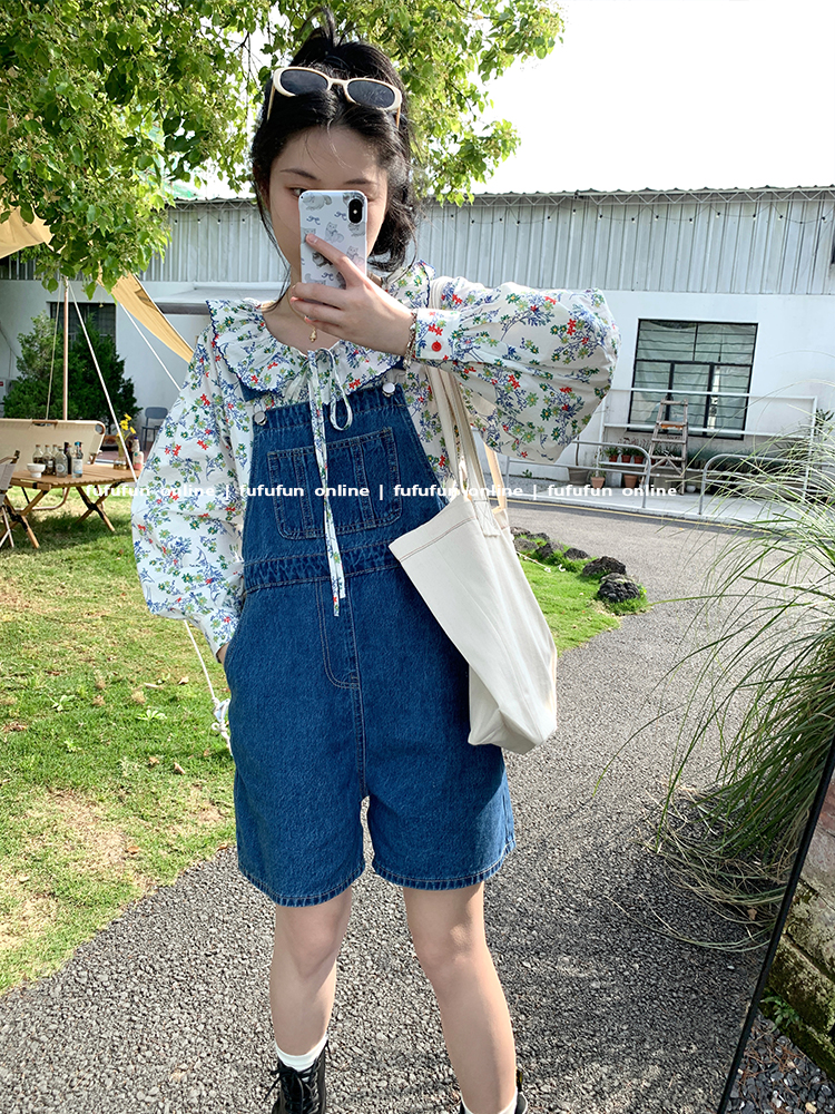 fufufun「小男孩背带裤」日系复古活力率性显瘦宽松牛仔背带裤