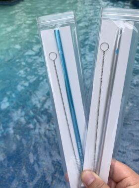 国内现货日本blue bottle coffe蓝瓶子铝制吸管银色/蓝色含清洗刷