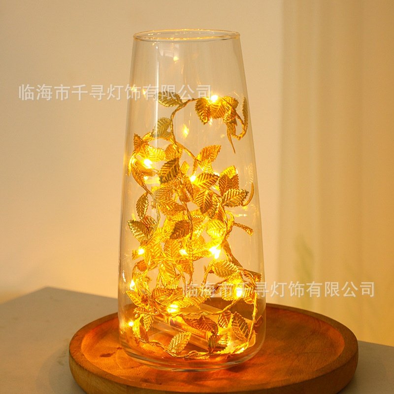 跨境仿真金银色叶子太阳能铜线灯圣诞节日彩灯闪灯缠绕藤条花环,家装灯饰光源,室内LED灯带,淘宝优惠券,粉丝福利购,淘宝优惠卷