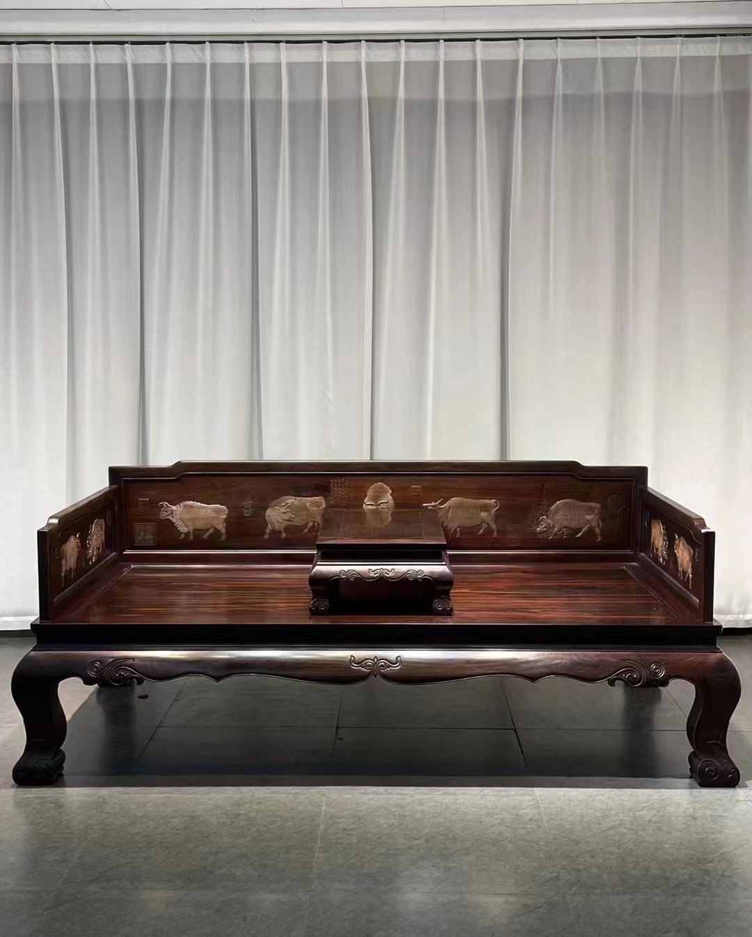 交趾黄檀紫檀罗汉床中式榫卯红木家具龙床大红酸枝三件套古典床榻