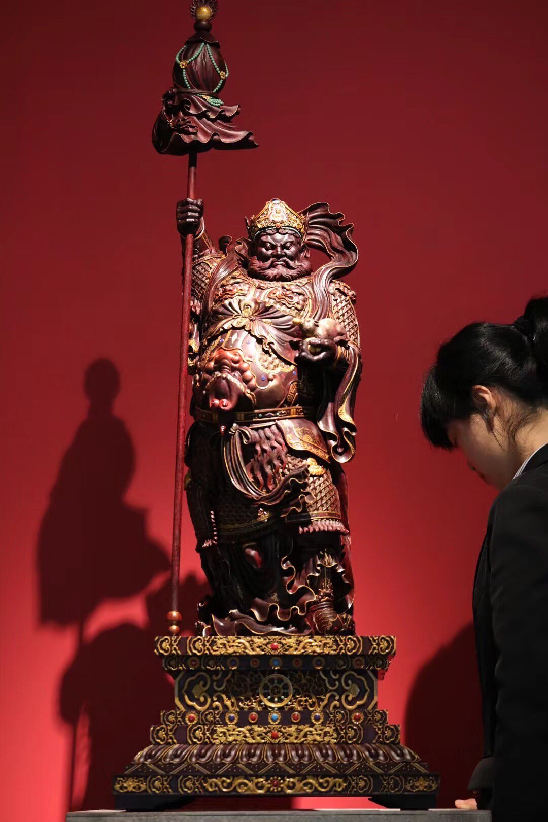 武财神关公摆件猛犸象牙镶小叶紫檀关公神像客厅办公室摆件工艺品