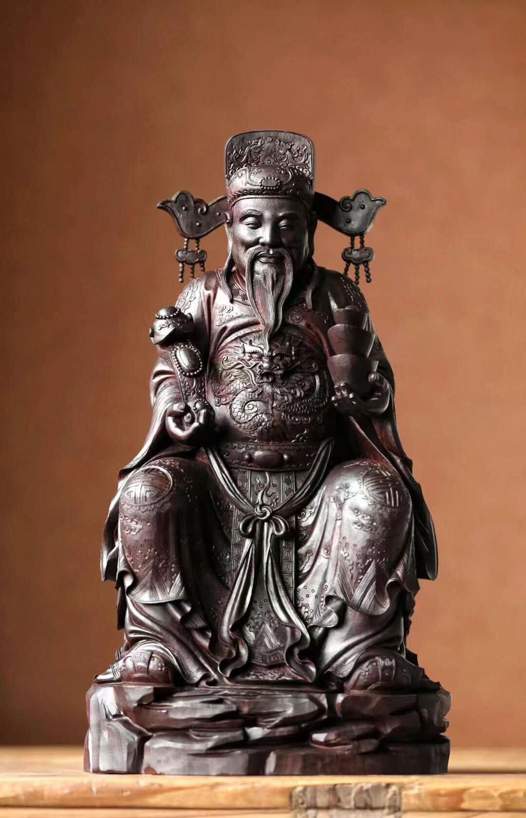 印度小叶紫檀武财神关公木雕檀香紫檀老料清刀雕刻庭院大堂摆件