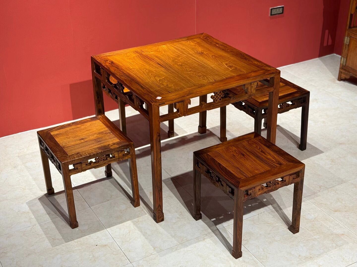 海南黄花梨休闲桌五件套降香黄檀红木家具新中式八仙桌古典家用