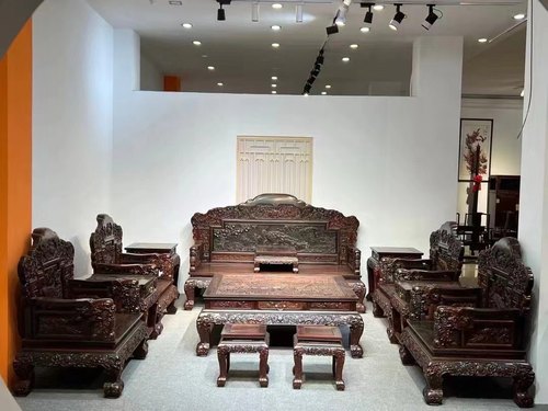 超大2米78老挝大红酸枝沙发交趾黄檀孔雀沙发十九件套红木