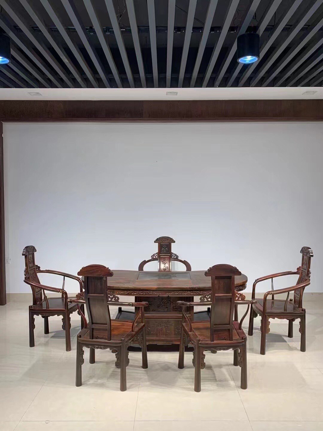 老挝大红酸枝茶桌茶几腰形交趾黄檀古典茶桌黑酸枝木茶台红木家具