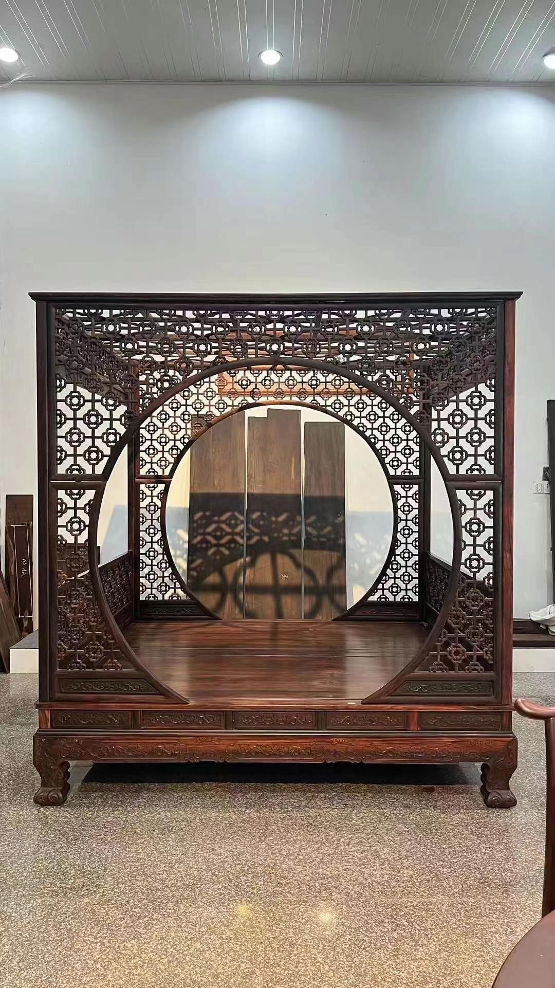 红木家具大红酸枝月洞门架子床 红木千工拔步床 交趾黄檀架子床