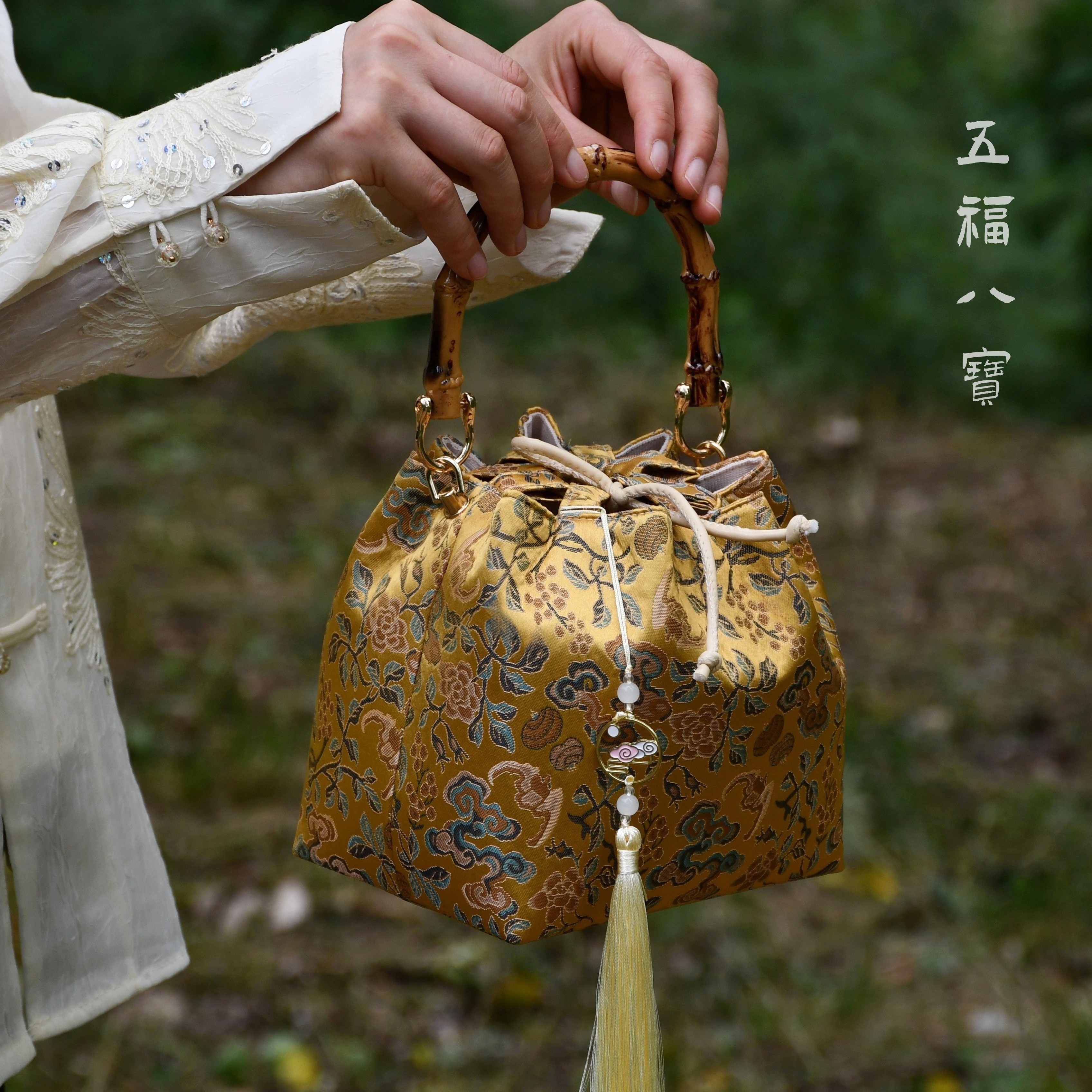 福禄桶-新中式竹挽竹子女包非遗手工包宋锦锦缎口金包DIY材料包