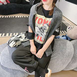 减龄卡通唐老鸭印花休闲短袖 秋冬新 T恤 女装 兔美善韩国代购