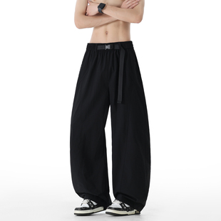 新款 弯刀休闲裤 子男士 大码 冰丝直筒长裤 夏季 宽松垂感阔腿西裤 男装