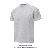 夏季 t恤男大码 曼巴棉重磅T恤圆领boxy上衣潮 正肩拼接线条短袖 美式