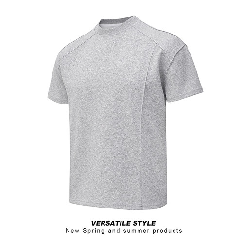 美式正肩拼接线条短袖T恤大码