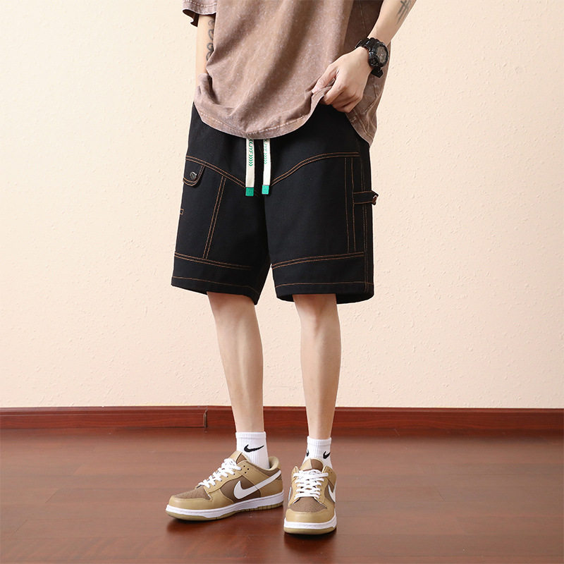 大码男装夏季新款拼接休闲短裤男宽松加大码潮流抽绳复古五分裤男,男装,短裤,淘宝优惠券,粉丝福利购,淘宝优惠卷