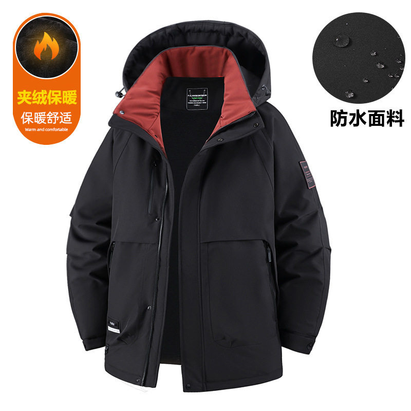 胖哥加肥加大码工装冲锋衣男秋冬季户外休闲运动夹克棉服加厚加绒