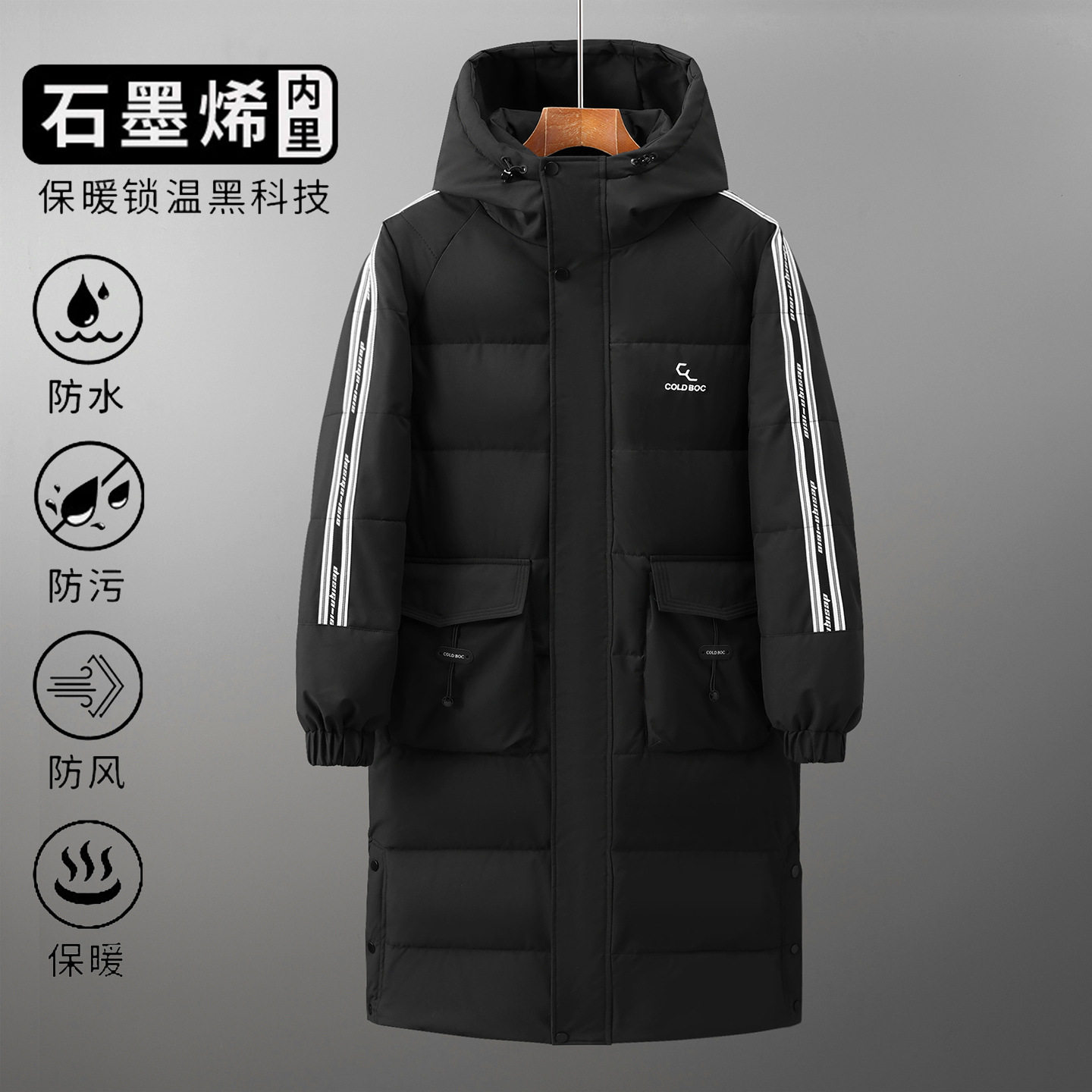 新款加厚保暖棉服男中长款过膝连帽大码宽松防风棉袄外套冬防寒服