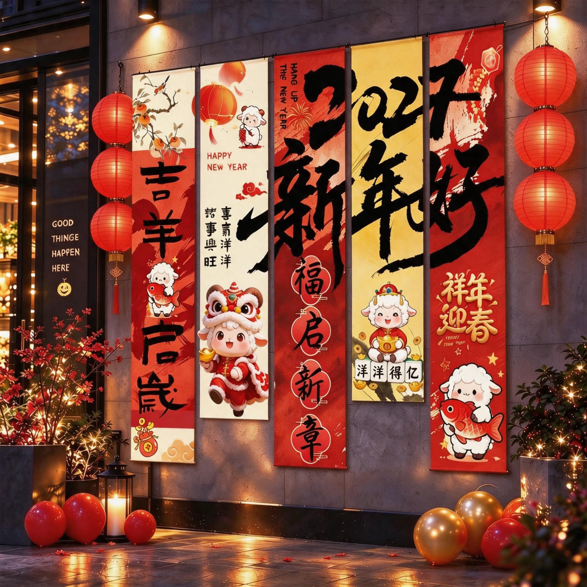 2027羊年新年条幅装饰挂布氛围感场景布置过年春节商场元旦旗帜布