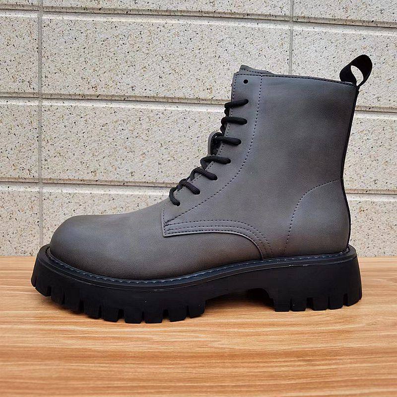 稀缺牛皮休闲马丁靴男真皮圆头系带秋季工装鞋男厚底高帮大头鞋,流行男鞋,马丁靴,淘宝优惠券,粉丝福利购,淘宝优惠卷