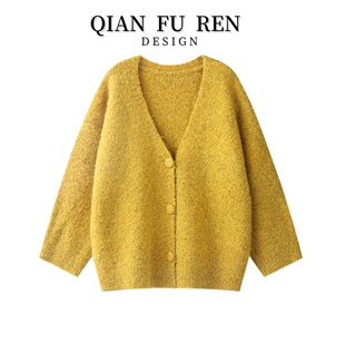 早秋chic韩系火龙果色毛衣开衫外套女秋冬季新款慵懒风针织衫上衣