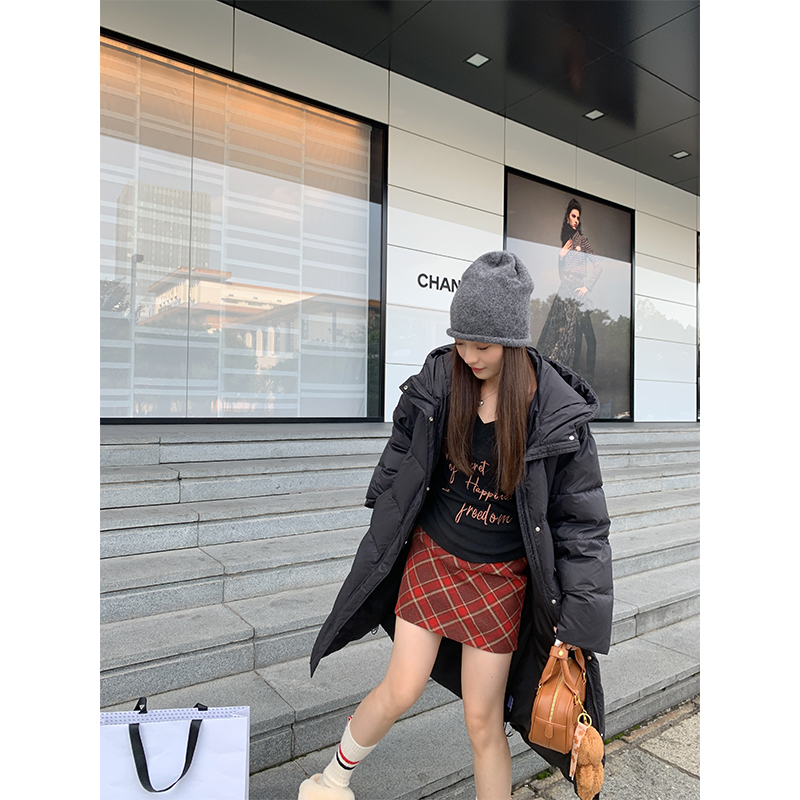 sieyiu红色格纹毛呢短裙