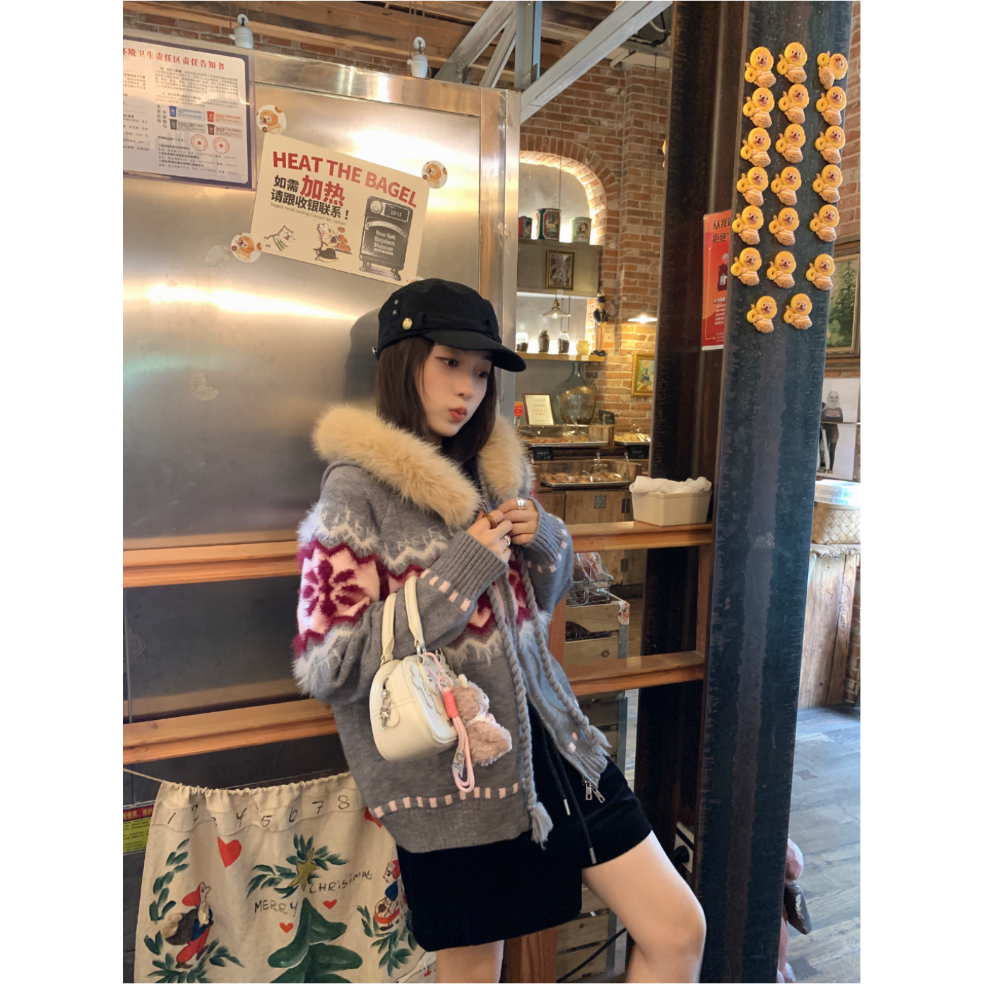 韩系慵懒风毛领毛衣开衫