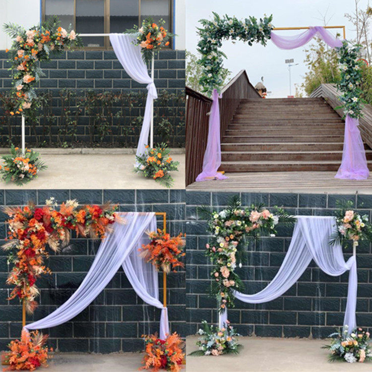 新款婚庆道具森系铁艺拱门婚礼户外几何花门舞台背景摆件三角花艺